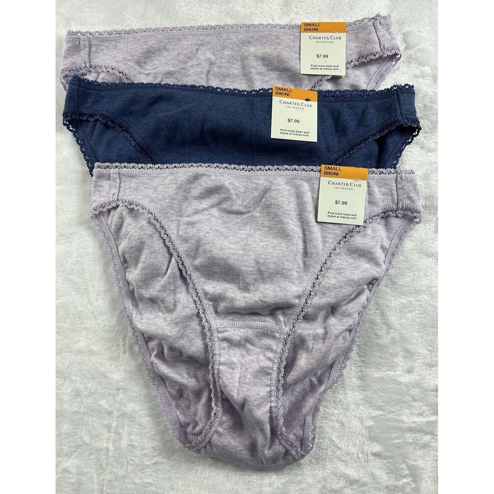Charter Club Intimates Lot of 3 Bikini Panties Purple Blue Size Small NWT